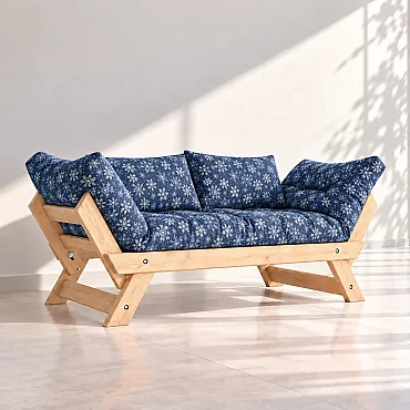 Adalar Masif Ahşap Kar Desenli Natural-Mavi Renk Kanepe - 1