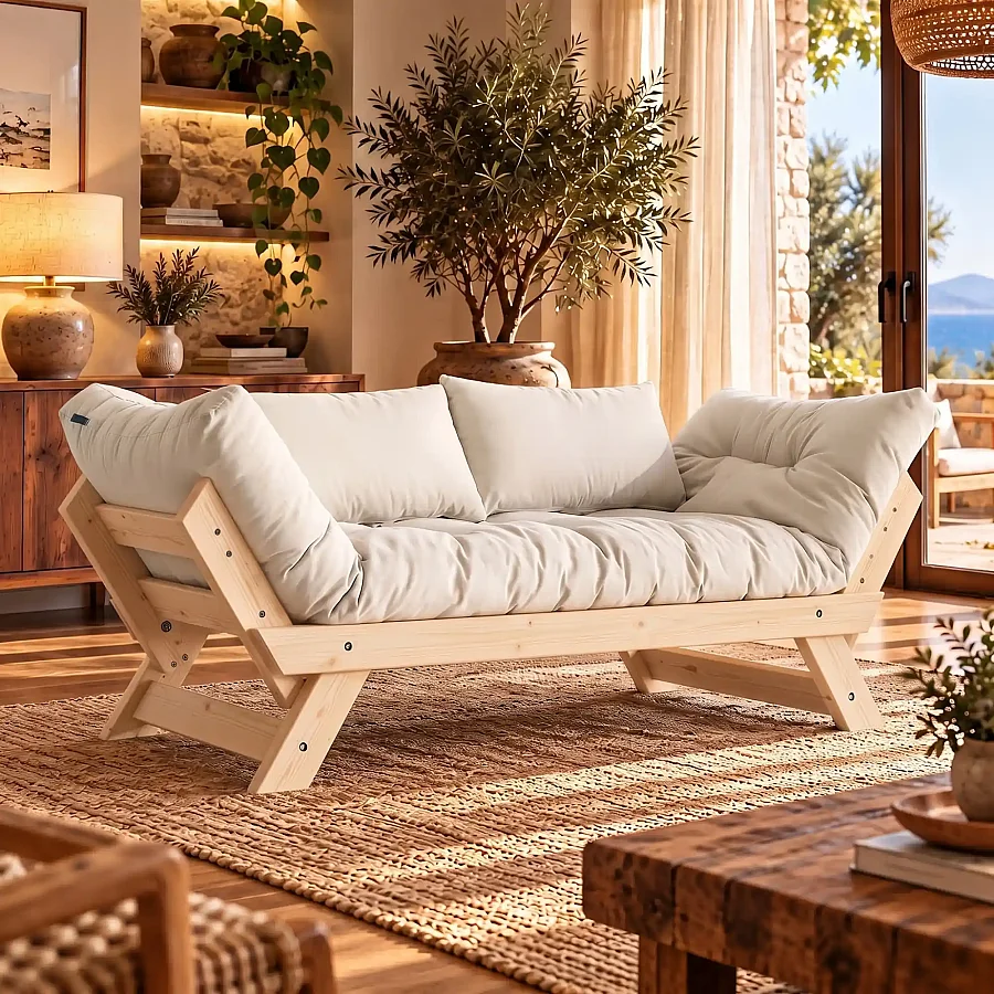 Adalar Masif Ahşap Natural-Kırık Beyaz Renk Kanepe (1)