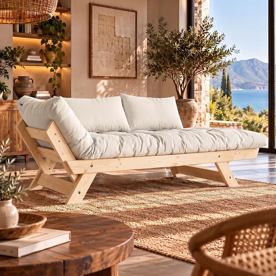 Adalar Masif Ahşap Natural-Kırık Beyaz Renk Kanepe 