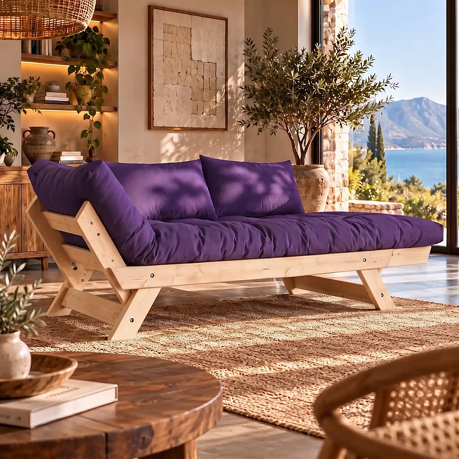 Adalar Masif Ahşap Natural-Mor Renk Kanepe 