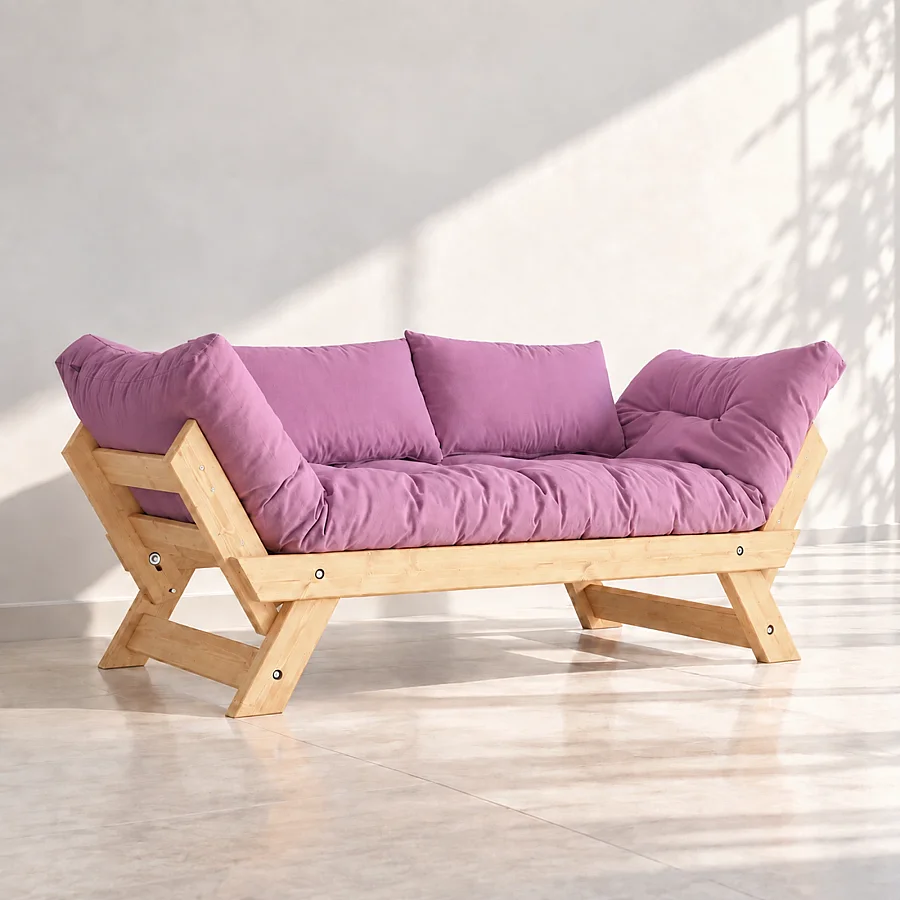 Adalar Masif Ahşap Natural-Pembe Renk Kanepe