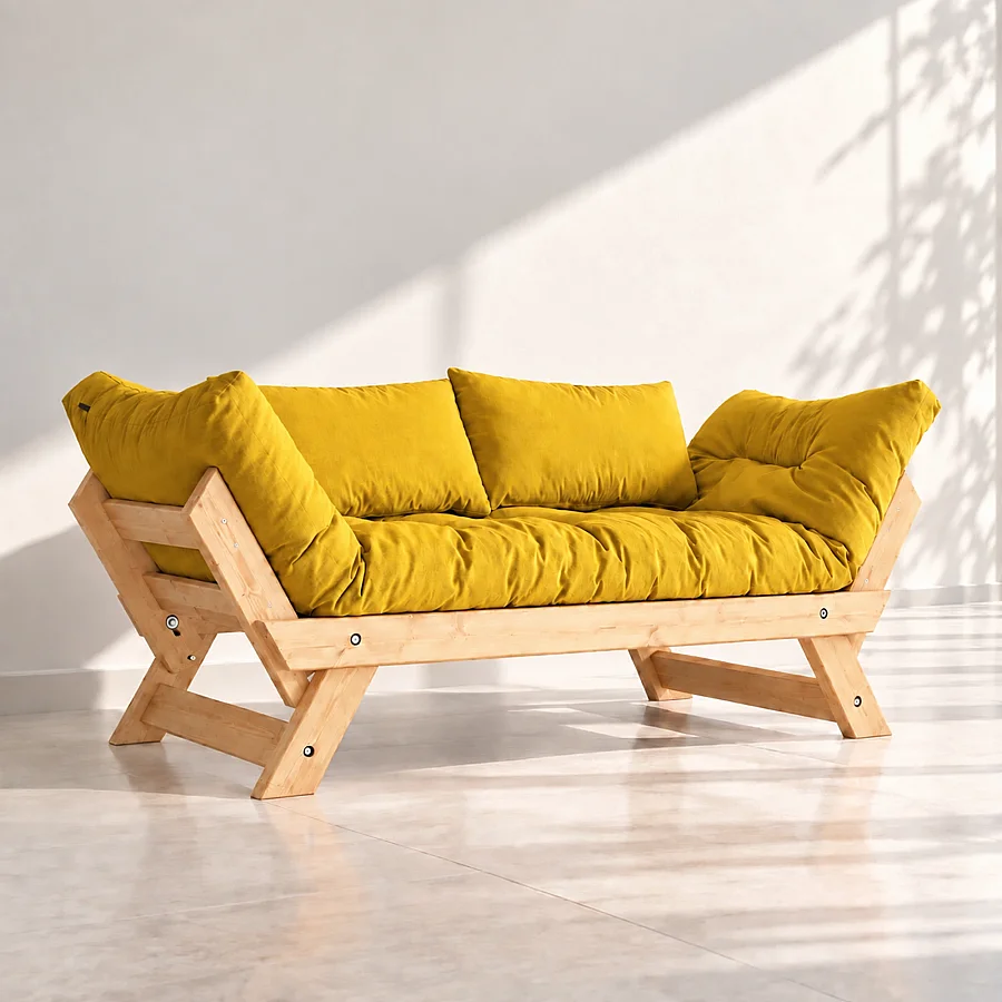 Adalar Masif Ahşap Natural-Sarı Renk Kanepe