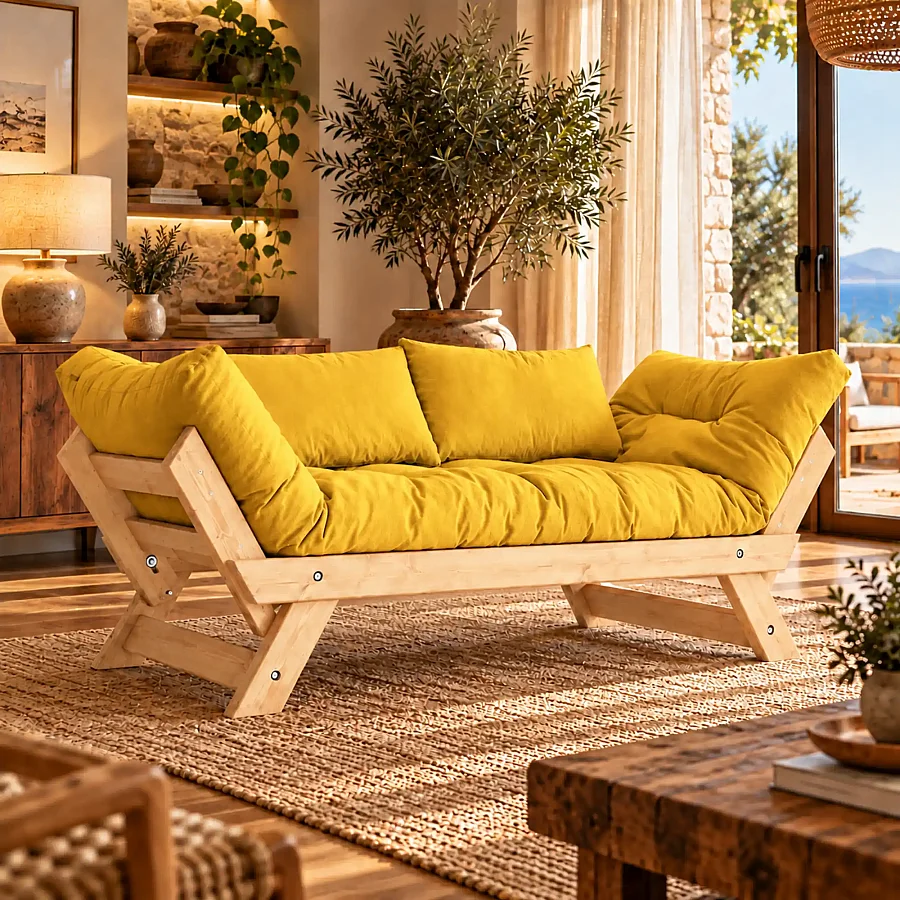 Adalar Masif Ahşap Natural-Sarı Renk Kanepe (1)