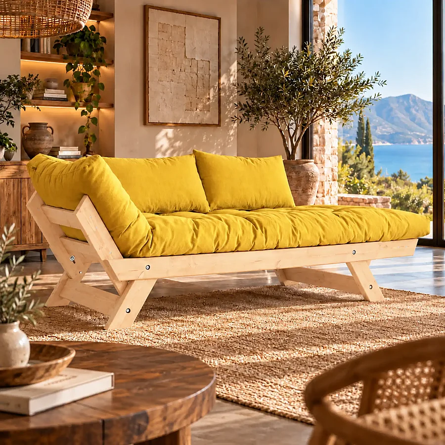 Adalar Masif Ahşap Natural-Sarı Renk Kanepe 
