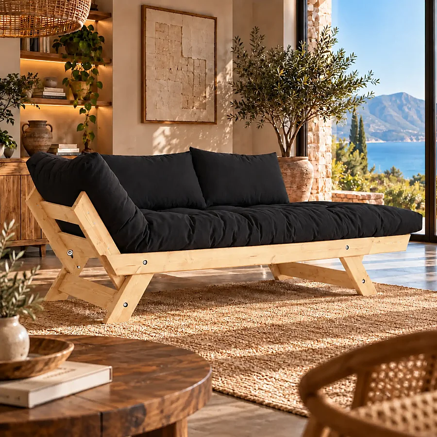Adalar Masif Ahşap Natural-Siyah Renk Kanepe 