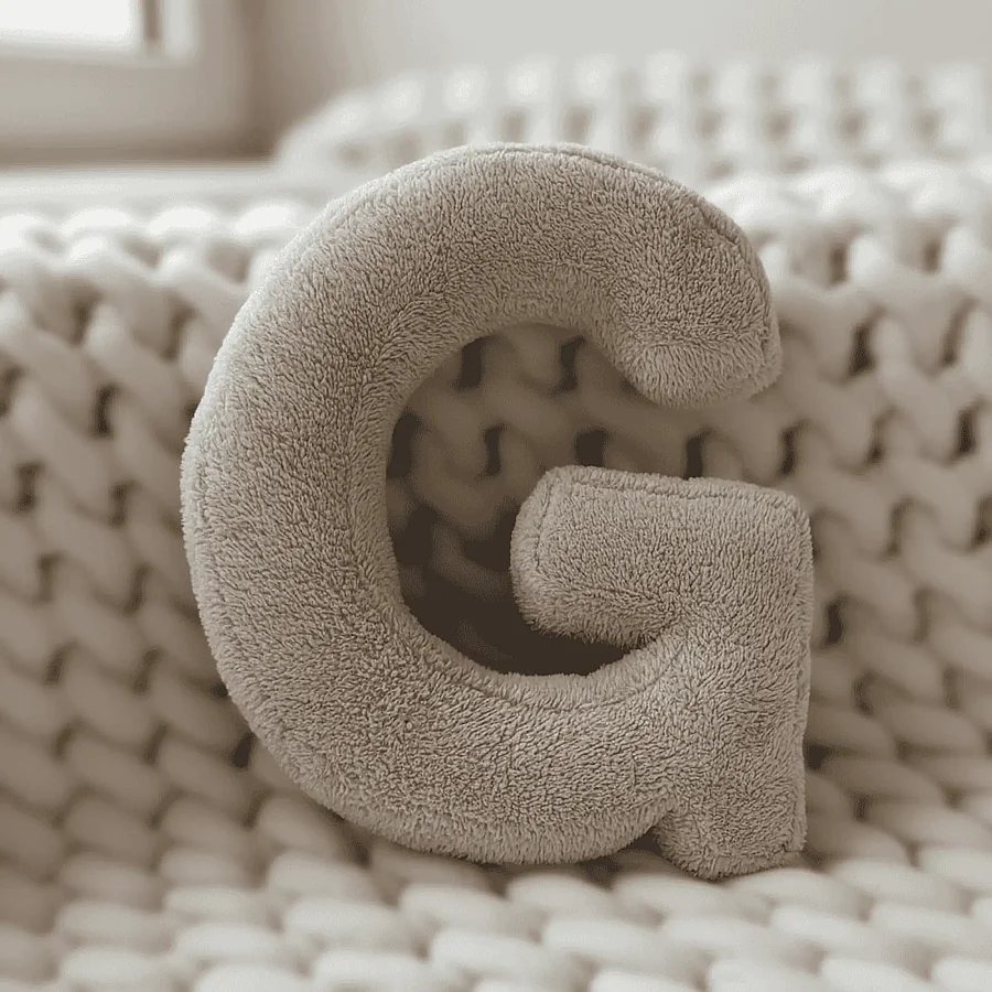 Litera, G Harfi, Yastık, Kırlent, Elyaf Dolgulu, Welsoft Kumaş, 40 Cm