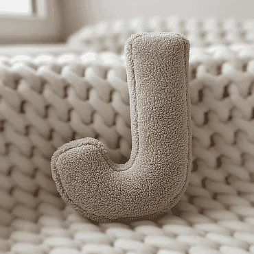 Litera, J Harfi, Yastık, Kırlent, Elyaf Dolgulu, Welsoft Kumaş, 40 Cm - 1