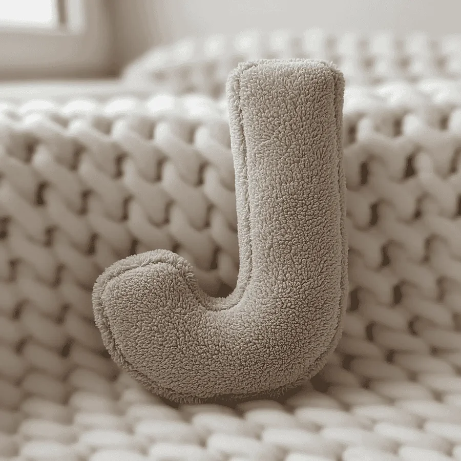 Litera, J Harfi, Yastık, Kırlent, Elyaf Dolgulu, Welsoft Kumaş, 40 Cm