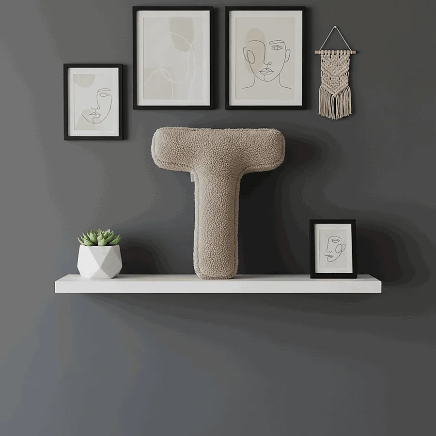 Litera, T Harfi, Yastık, Kırlent, Elyaf Dolgulu, Welsoft Kumaş, 40 Cm - 6