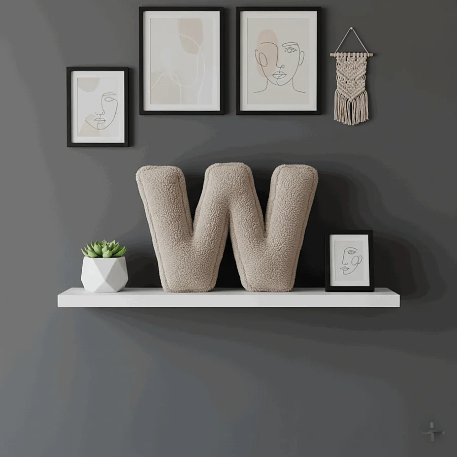 Litera, W Harfi, Yastık, Kırlent, Elyaf Dolgulu, Welsoft Kumaş, 40 Cm - 6