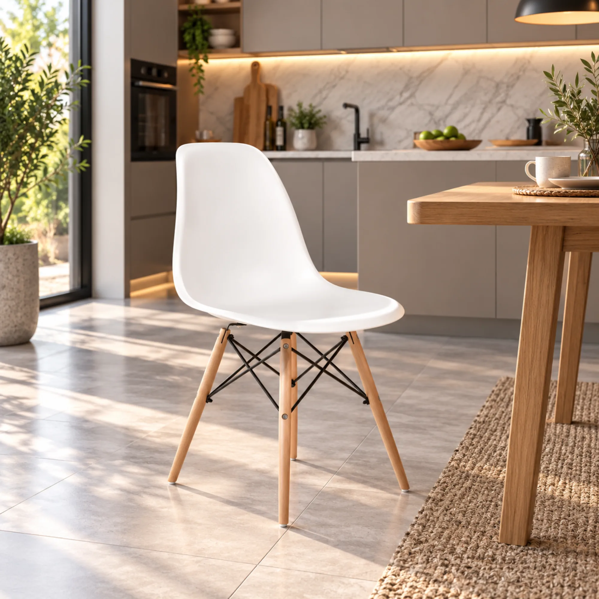 Luna, Ağaç Ayaklı, 1 Adet, Beyaz Eames Sandalye