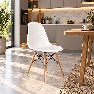 Luna, Ağaç Ayaklı, 1 Adet, Beyaz Eames Sandalye - 1