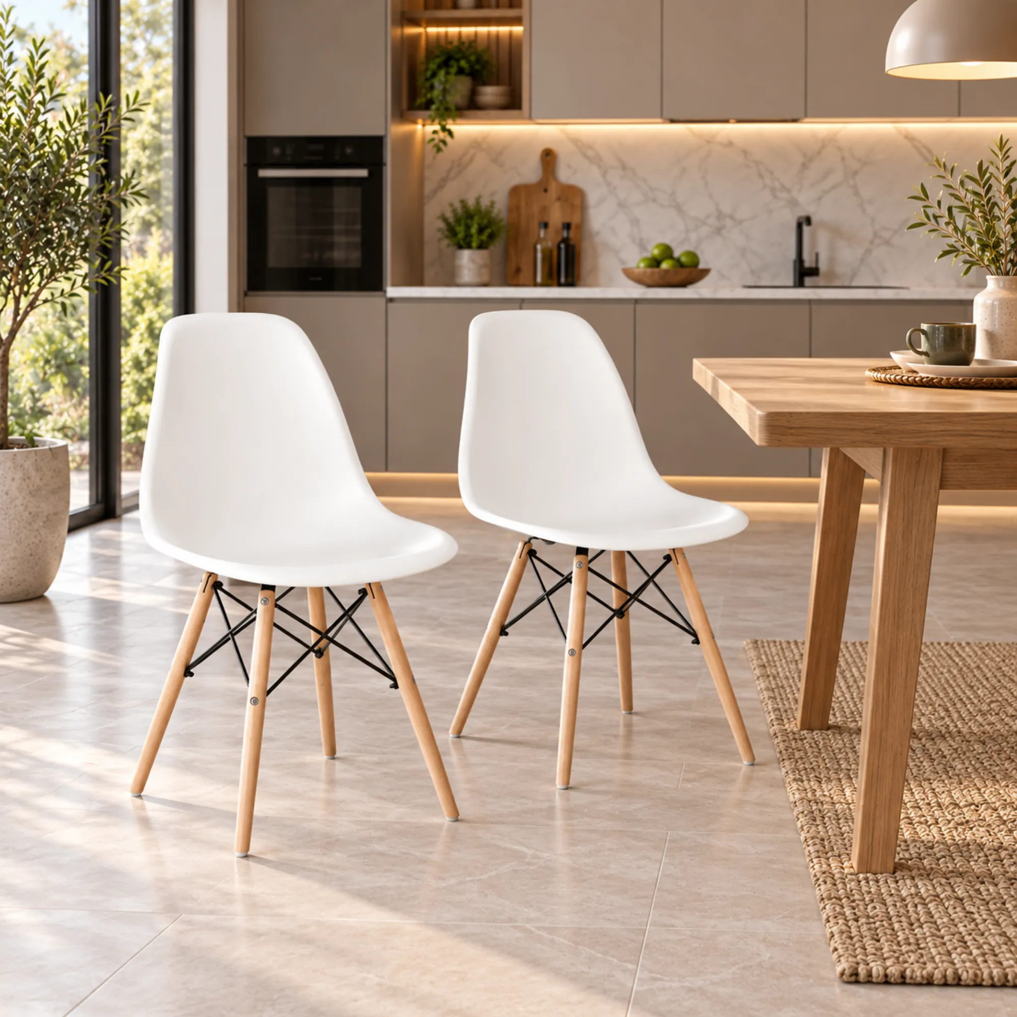 Luna, Ağaç Ayaklı, 2 Adet, Beyaz Eames Sandalye