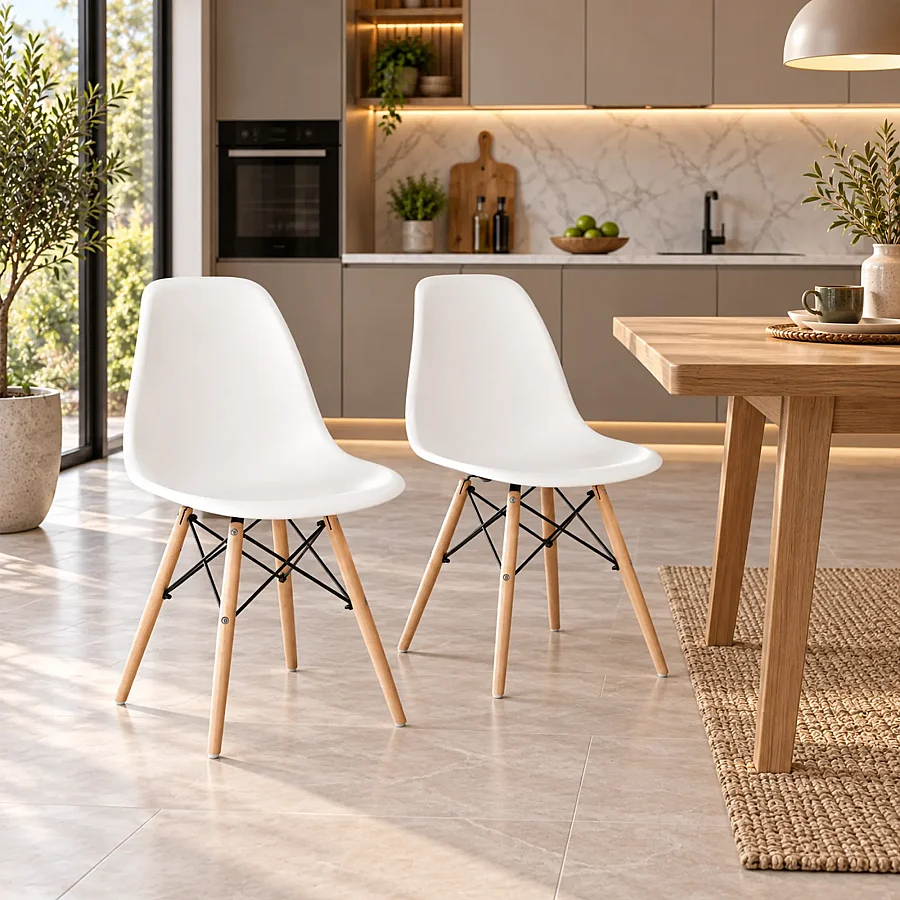Luna, Ağaç Ayaklı, 2 Adet, Beyaz Eames Sandalye
