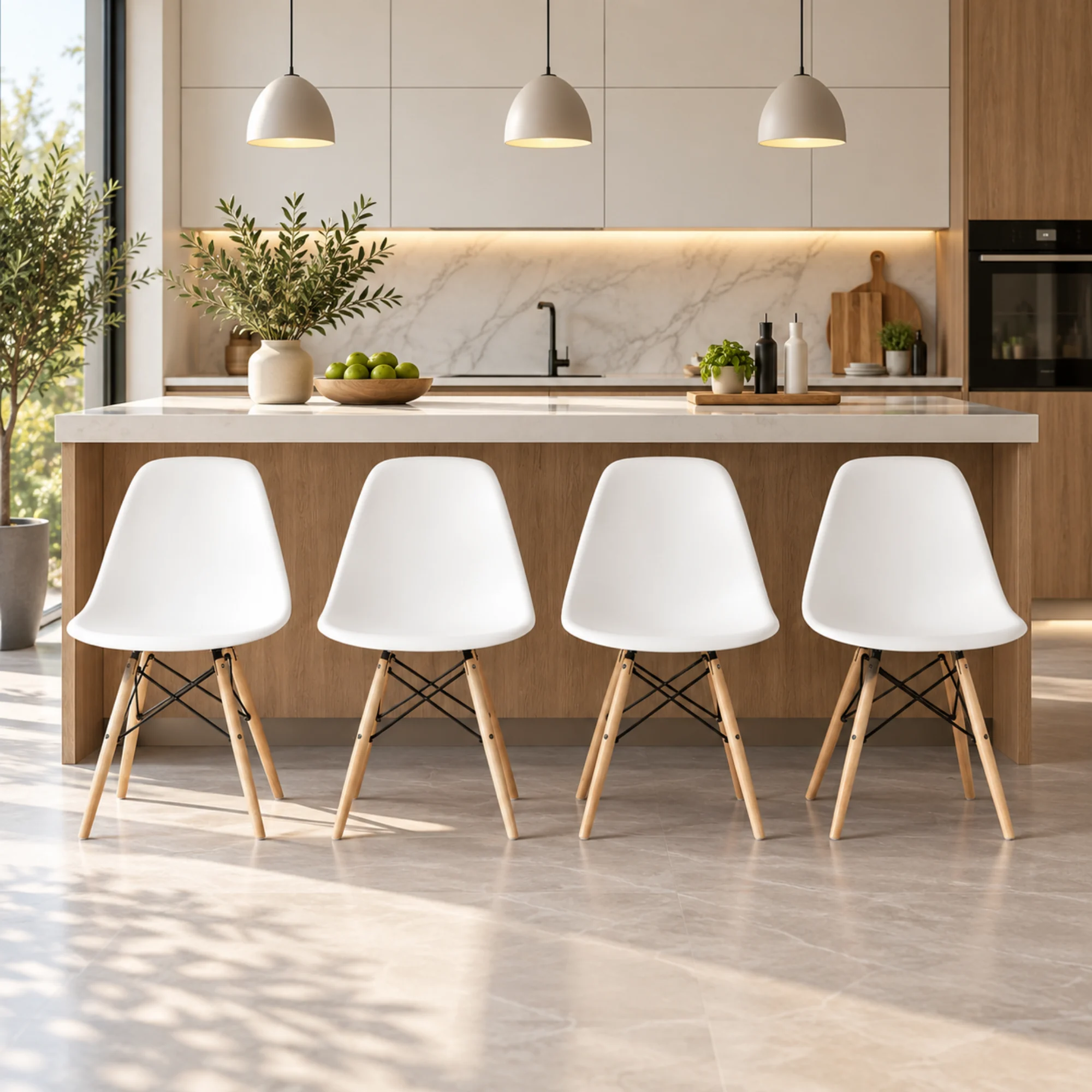Luna, Ağaç Ayaklı, 4 Adet, Beyaz Eames Sandalye