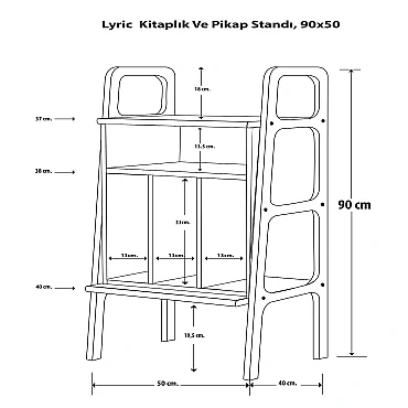Lyric, Ahşap Kitaplık Ve Pikap Standı, Mavi Renk - 6