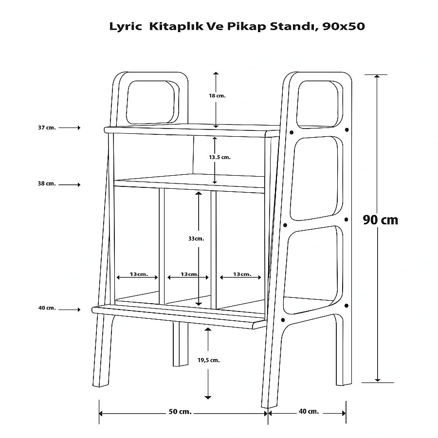 Lyric, Ahşap Kitaplık Ve Pikap Standı, Natural Renk - 6