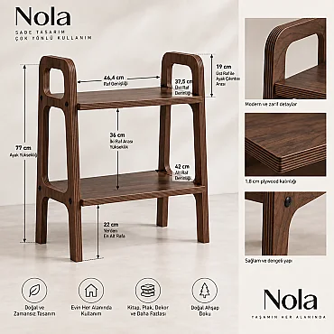 Nola Ahşap Pikap Dolabı, Kitaplık, Çok Amaçlı Raf Sistemi, Ceviz Renk - 4