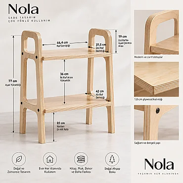 Nola Ahşap Pikap Dolabı, Kitaplık, Çok Amaçlı Raf Sistemi, Natural Renk - 4