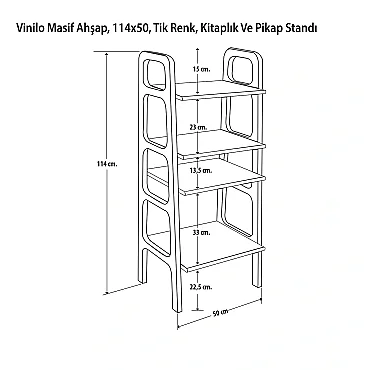 Vinilo, Ahşap, Kitaplık Ve Pikap Standı, Ceviz Renk - 6