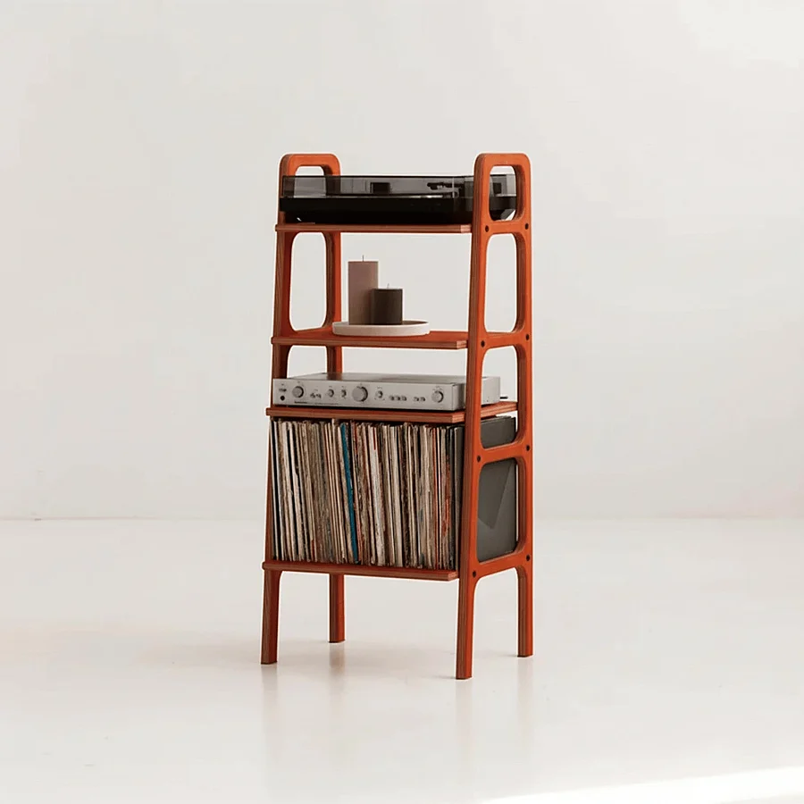 Vinilo, Ahşap, Kitaplık Ve Pikap Standı, Kırmızı Renk