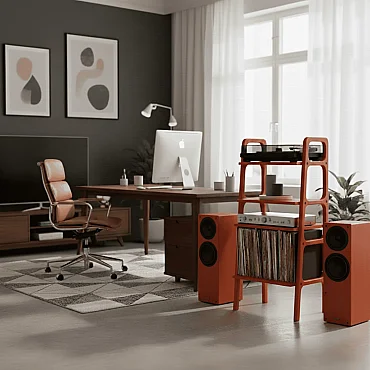 Vinilo, Ahşap, Kitaplık Ve Pikap Standı, Kırmızı Renk - 3