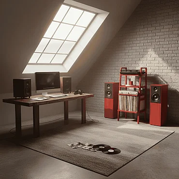 Vinilo, Ahşap, Kitaplık Ve Pikap Standı, Kırmızı Renk - 4