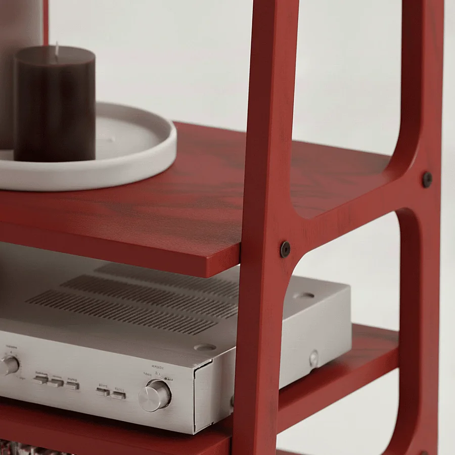 Vinilo, Ahşap, Kitaplık Ve Pikap Standı, Kırmızı Renk - 5