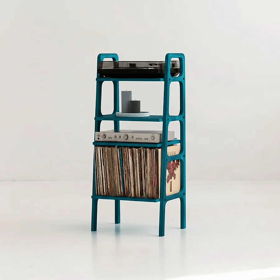 Vinilo, Ahşap, Kitaplık Ve Pikap Standı, Mavi Renk