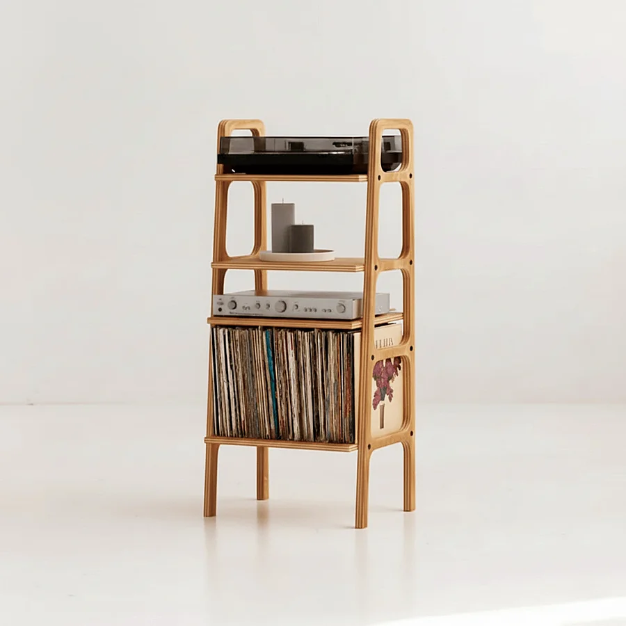 Vinilo, Ahşap, Kitaplık Ve Pikap Standı, Tik Renk