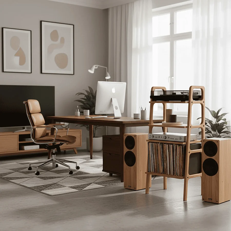 Vinilo, Ahşap, Kitaplık Ve Pikap Standı, Tik Renk - 3